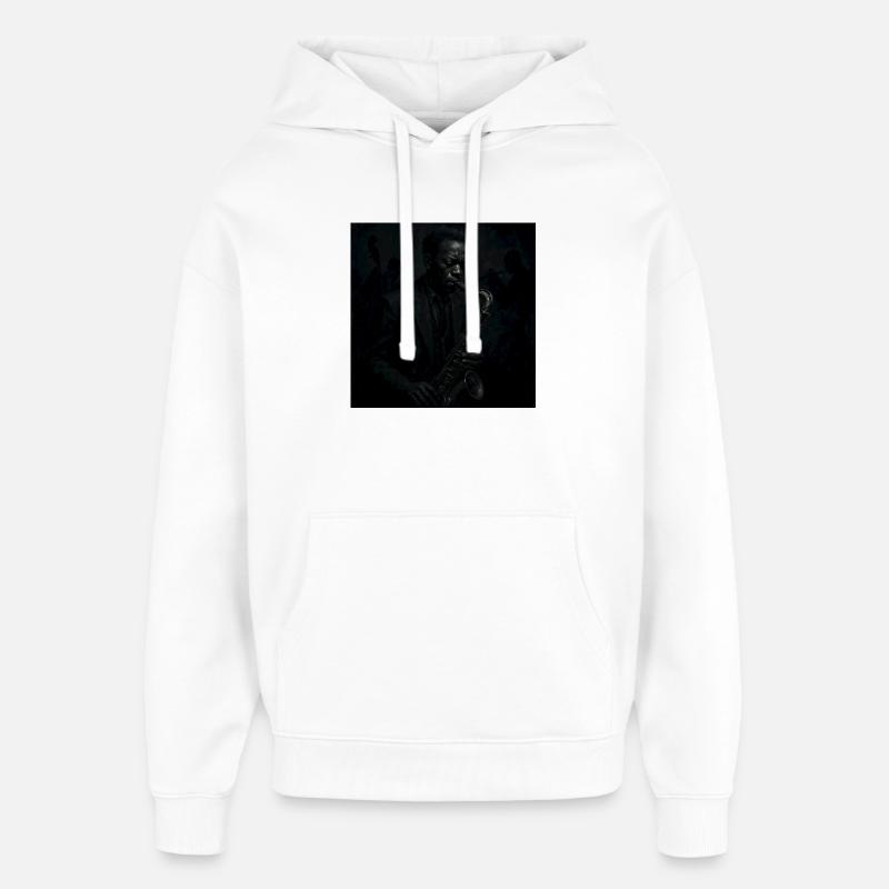 Saxophone nocturne en noir profond - Sweat à capuche unisexe Stanley/Stella Oversized - blanc