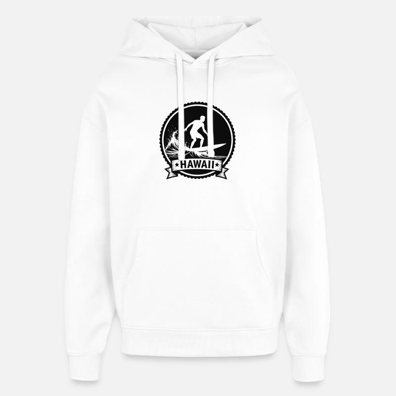 Hawaii Surf Wave Badge - Oversized Unisex Hoodie by Stanley/Stella - white