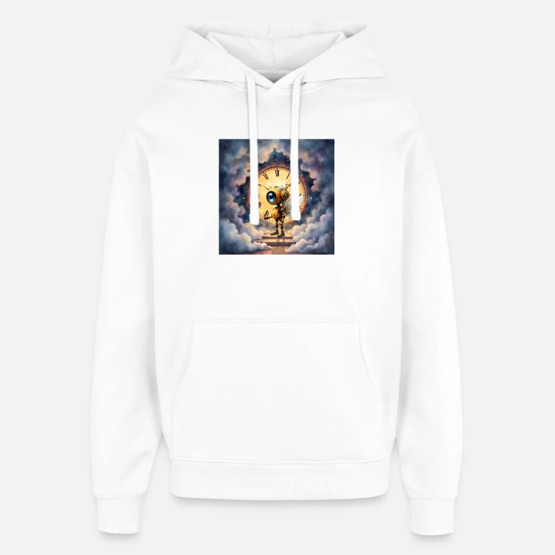 Robot ailé dans l’horloge céleste - Sweat à capuche unisexe Stanley/Stella Oversized - blanc