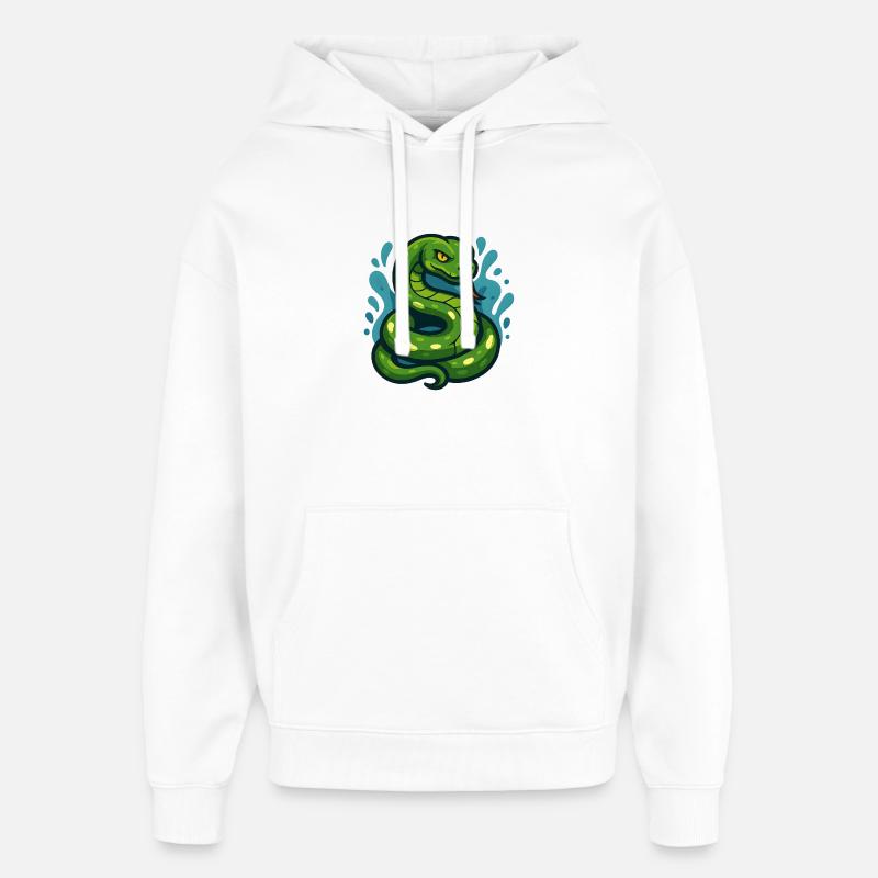 Green Tree Python Snake in Wave - Oversized Unisex Hoodie by Stanley/Stella - white