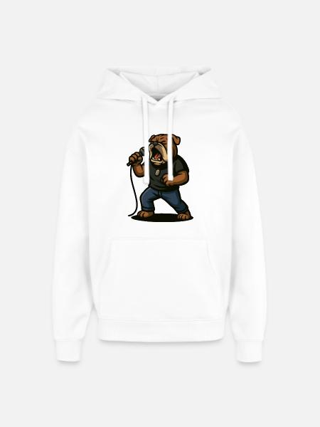 Rock Singer Bulldog with Microphone Art - Oversized Unisex Hoodie by Stanley/Stella - white