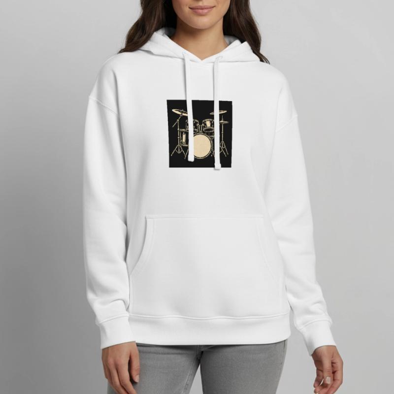 Black Silver Drumset Illustration Oversized Unisex Hoodie by Stanley/Stella