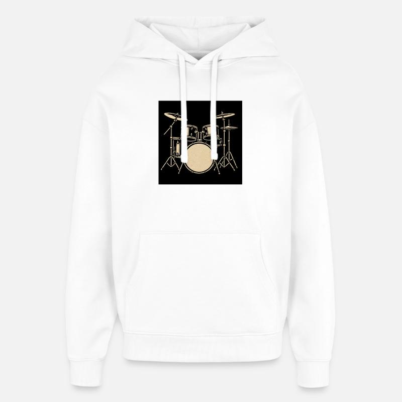 Black Silver Drumset Illustration - Oversized Unisex Hoodie by Stanley/Stella - white