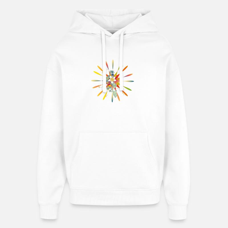Étoile arc-en-ciel radieuse avec fleur exotique - Sweat à capuche unisexe Stanley/Stella Oversized - blanc