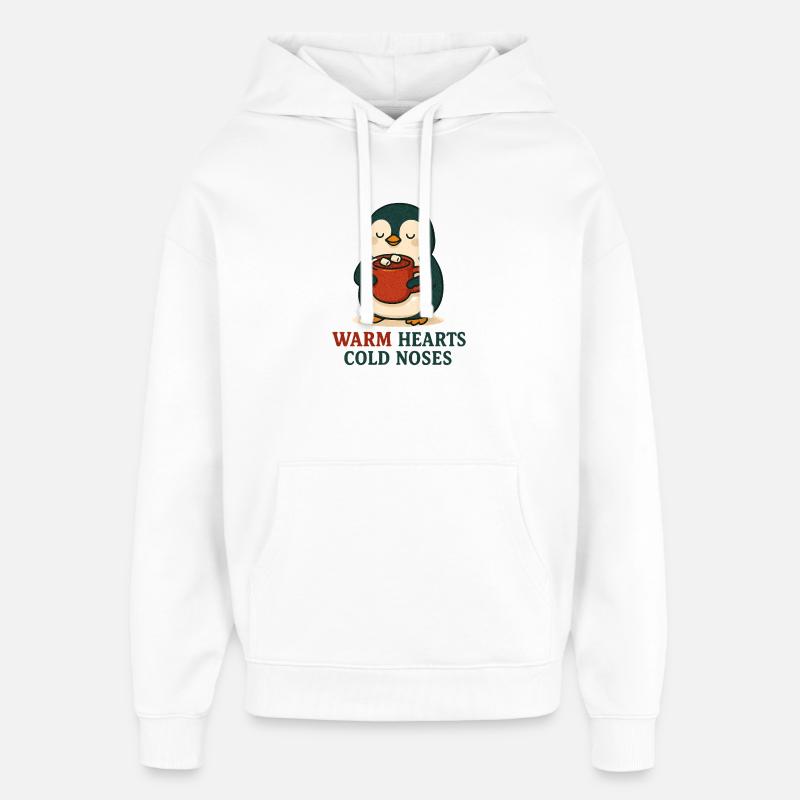 Pingouin câlin avec tasse chaude - Sweat à capuche unisexe Stanley/Stella Oversized - blanc