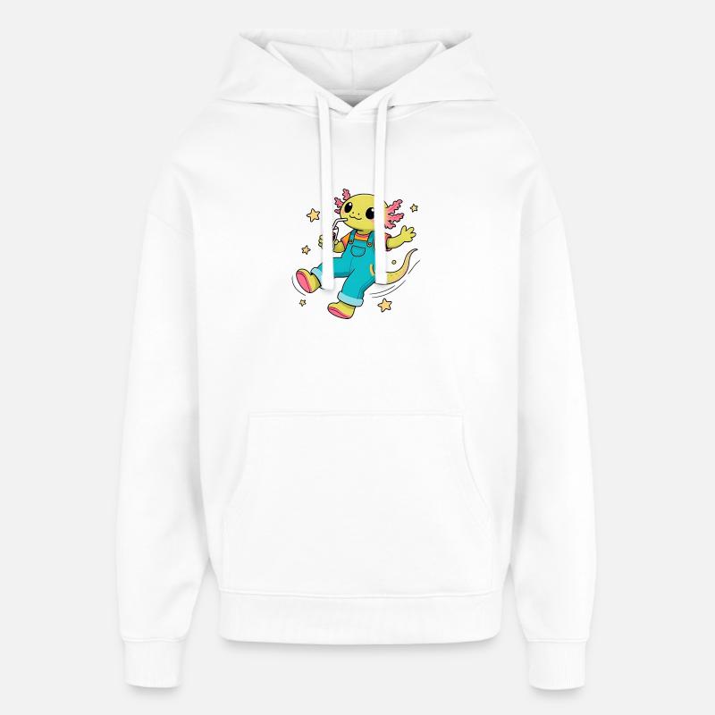 Axolotl joyeux flottant dans l'espace - Sweat à capuche unisexe Stanley/Stella Oversized - blanc
