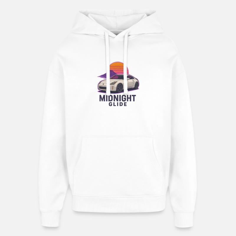Midnight Glide Retro Sunset Auto - Sweat à capuche unisexe Stanley/Stella Oversized - blanc