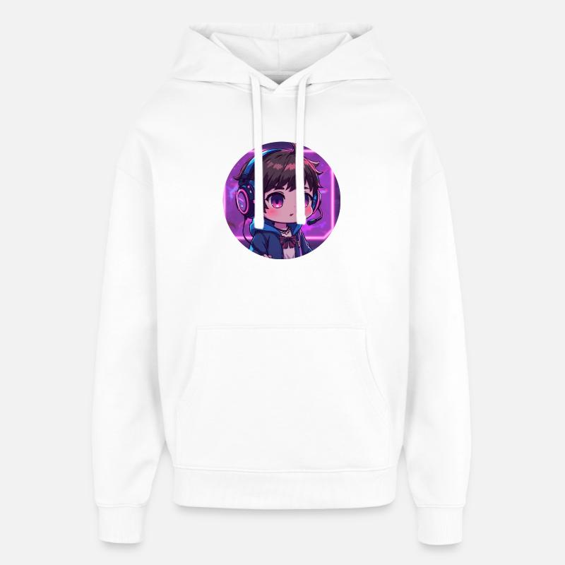 Neon Gaming Chibi mit Kopfhörern - Oversized Unisex Hoodie von Stanley/Stella - Weiß