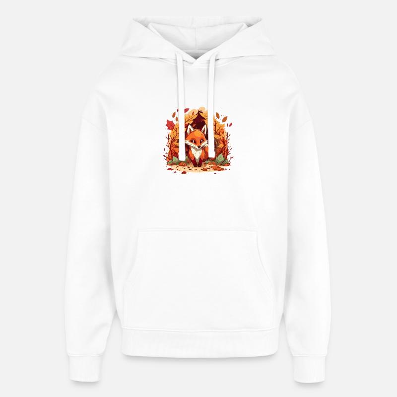 Renard d’automne en cercle de feuilles - Sweat à capuche unisexe Stanley/Stella Oversized - blanc