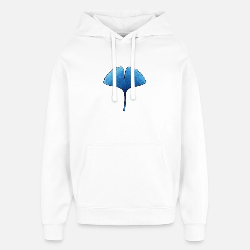Silhouette Ginkgo Feuille Bleue - Sweat à capuche unisexe Stanley/Stella Oversized - blanc