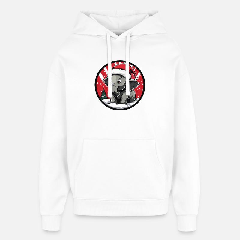 Dessin animé d’éléphant de Noël - Sweat à capuche unisexe Stanley/Stella Oversized - blanc