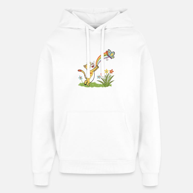 Chaton Rainbow Chase - Sweat à capuche unisexe Stanley/Stella Oversized - blanc