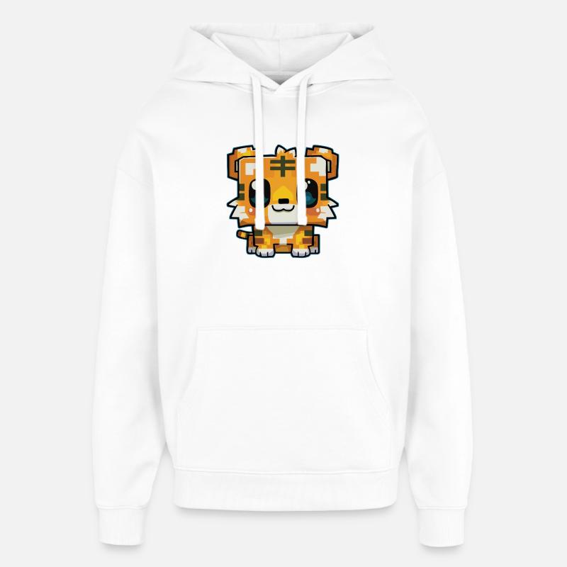 Mignon Pixel Tiger Kawaii - Sweat à capuche unisexe Stanley/Stella Oversized - blanc