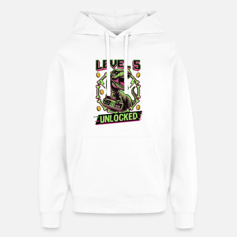 T-Rex débloqué niveau 5 - Sweat à capuche unisexe Stanley/Stella Oversized - blanc