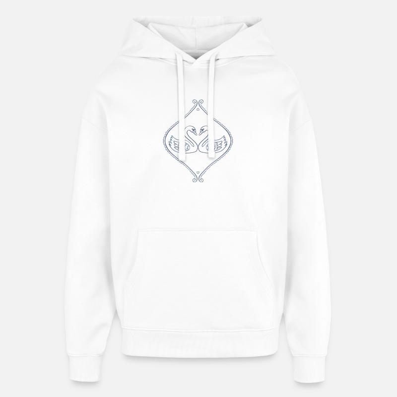 Blue Swans in Ornate Frame - Oversized Unisex Hoodie by Stanley/Stella - white