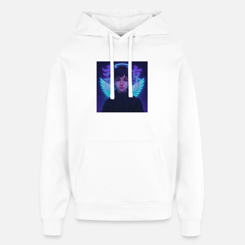 Cyberpunk Angel E-Boy Y2K Synthwave Art - Sweat à capuche unisexe Stanley/Stella Oversized - blanc