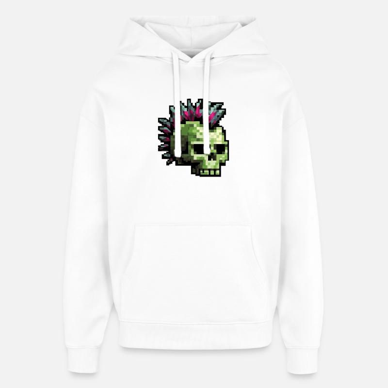 Pixel Punk Skull - Sweat à capuche unisexe Stanley/Stella Oversized - blanc