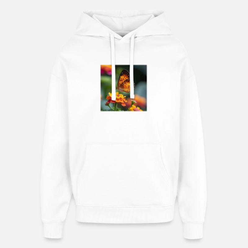 Papillon doré sur fleur éclatante - Sweat à capuche unisexe Stanley/Stella Oversized - blanc