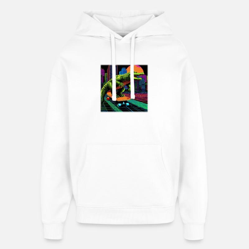 Pixel Art Crocodile – Synthwave rétro skater - Sweat à capuche unisexe Stanley/Stella Oversized - blanc