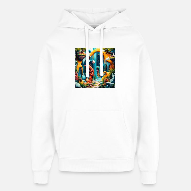 Bunter Traumwelt-Dinosaurier - Oversized Unisex Hoodie von Stanley/Stella - Weiß