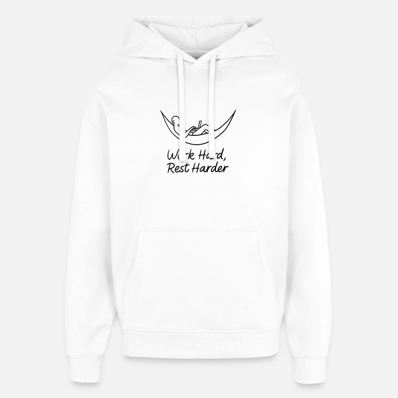 Work Hard Rest Harder Hammock - Oversized Unisex Hoodie by Stanley/Stella - white