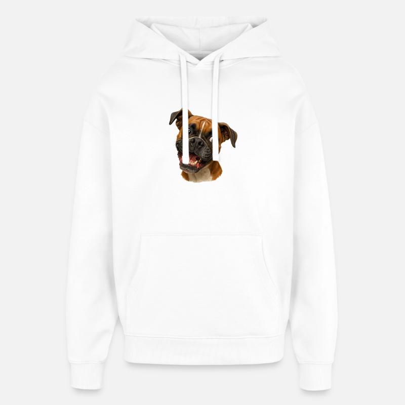 Portrait du Boxer Grin Imprimé - Sweat à capuche unisexe Stanley/Stella Oversized - blanc