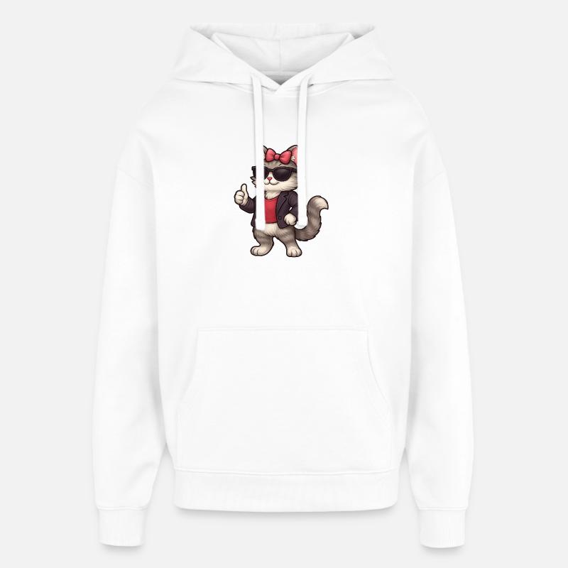 Cooler Katze mit Lederjacke  - Oversized Unisex Hoodie von Stanley/Stella - Weiß