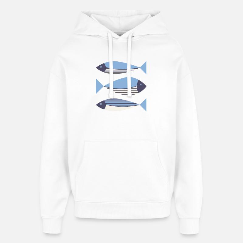 Bleu de poisson graphique illustré - Sweat à capuche unisexe Stanley/Stella Oversized - blanc