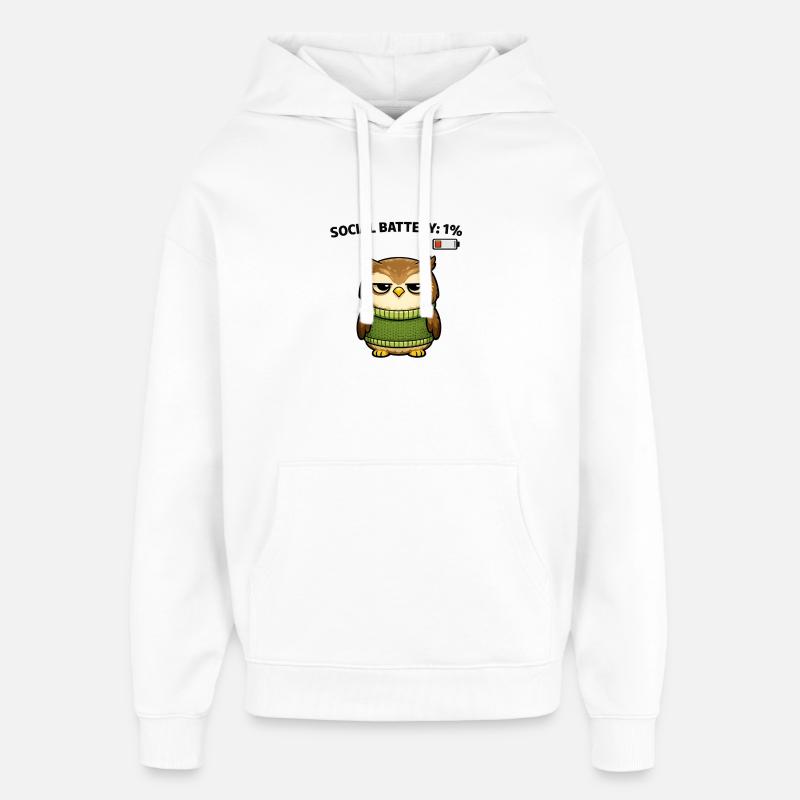 Pull hibou 1 % d’humour de batterie - Sweat à capuche unisexe Stanley/Stella Oversized - blanc