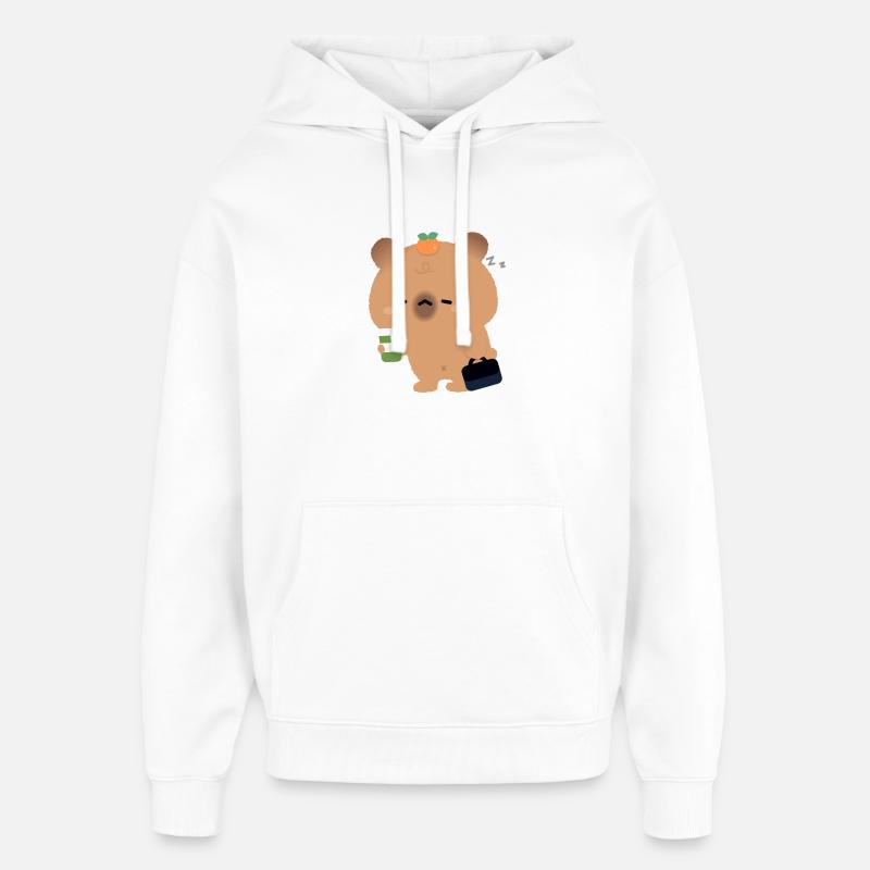 Capybara fatigué avec café - Sweat à capuche unisexe Stanley/Stella Oversized - blanc