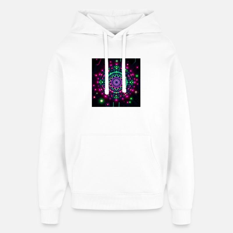 Neon Mandala Cyber Galaxy Pattern - Oversized Unisex Hoodie by Stanley/Stella - white