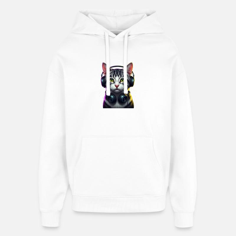 KatzenDJ Neon Kopfhörer Music lover cat - Oversized Unisex Hoodie von Stanley/Stella - Weiß
