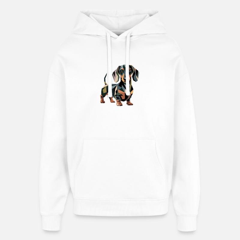 Chien teckel géométrique - Sweat à capuche unisexe Stanley/Stella Oversized - blanc
