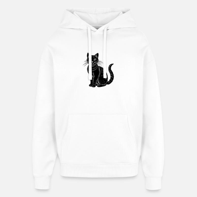 Chat noir - Sweat à capuche unisexe Stanley/Stella Oversized - blanc