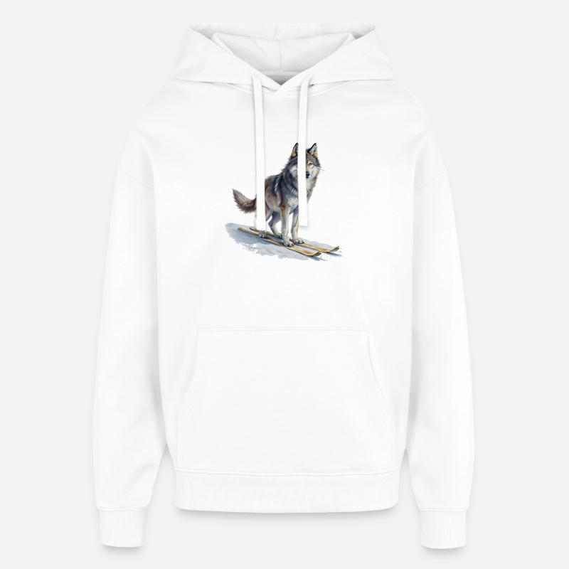 Chien de ski de fond - Sweat à capuche unisexe Stanley/Stella Oversized - blanc