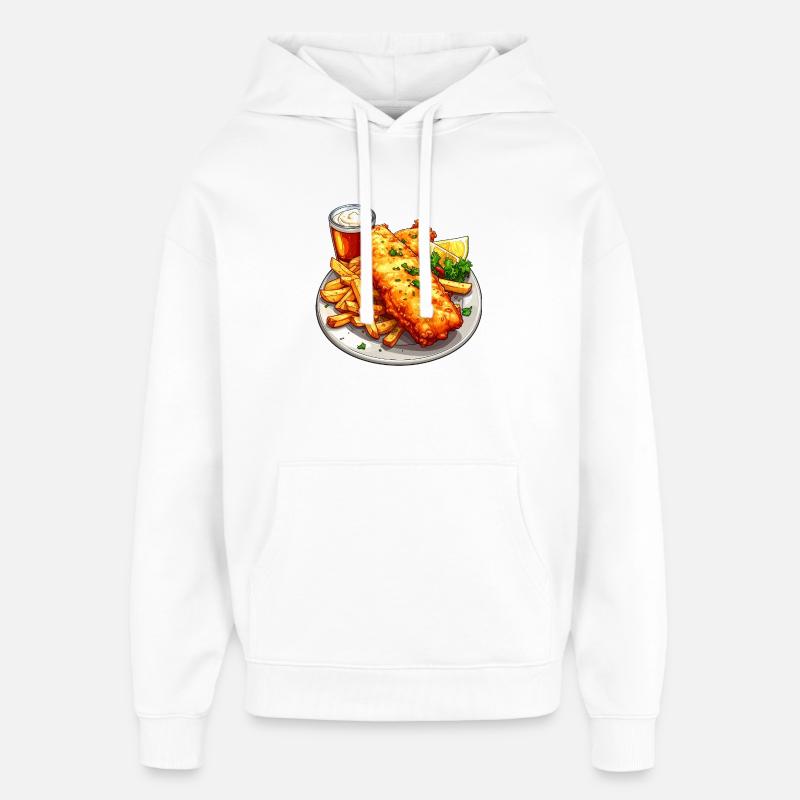 Fish and chips - Sweat à capuche unisexe Stanley/Stella Oversized - blanc