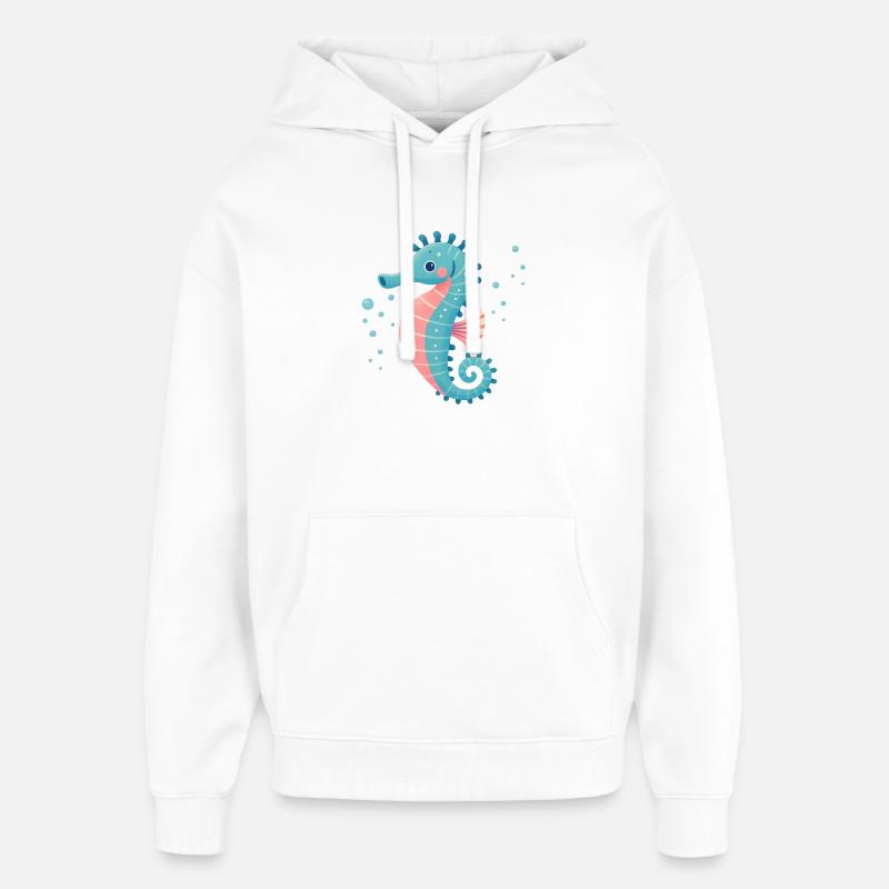 Hippocampe en turquoise et rose - Sweat à capuche unisexe Stanley/Stella Oversized - blanc