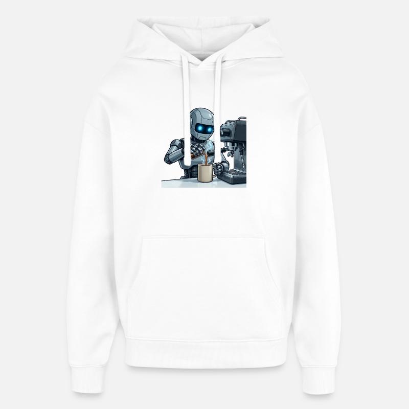 8 Le Robot Barista - Sweat à capuche unisexe Stanley/Stella Oversized - blanc