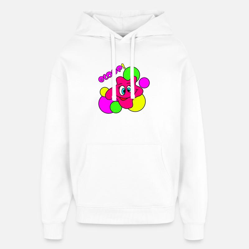 BLOOP! Lustiger Neon Pop-Art Klecks-Charakter - Oversized Unisex Hoodie von Stanley/Stella - Weiß