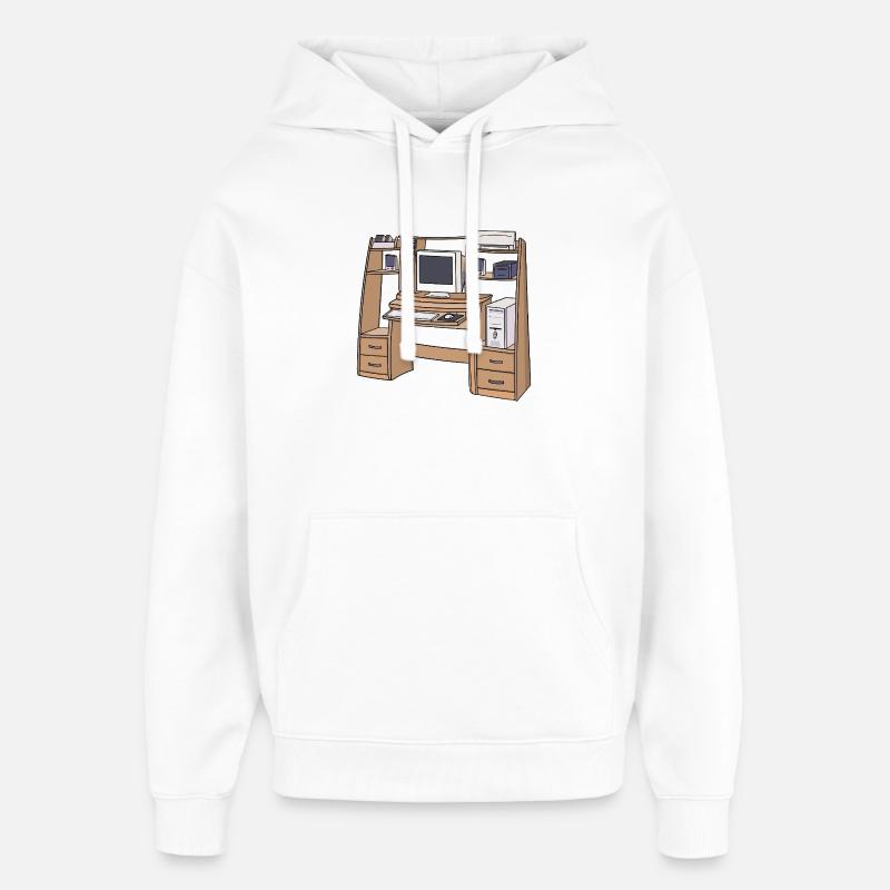 Retro-Computerschreibtisch-Setup 90er 2000er Nostalgie - Oversized Unisex Hoodie von Stanley/Stella - Weiß