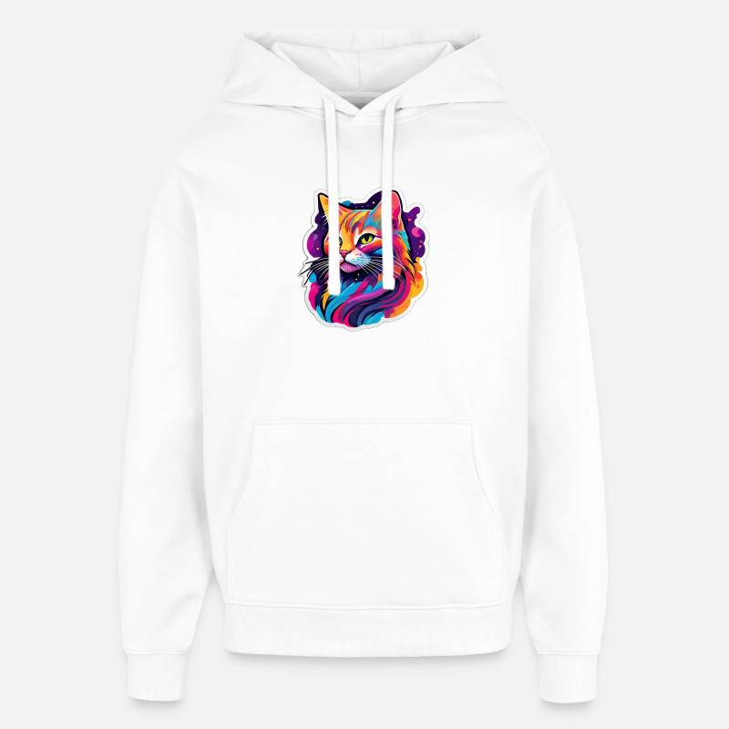 Chat Éclatant Arc en Ciel - Sweat à capuche unisexe Stanley/Stella Oversized - blanc