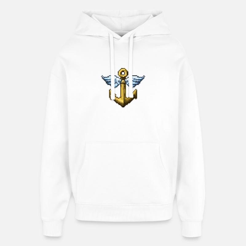 Ancre ailée rétro en pixel art - Sweat à capuche unisexe Stanley/Stella Oversized - blanc