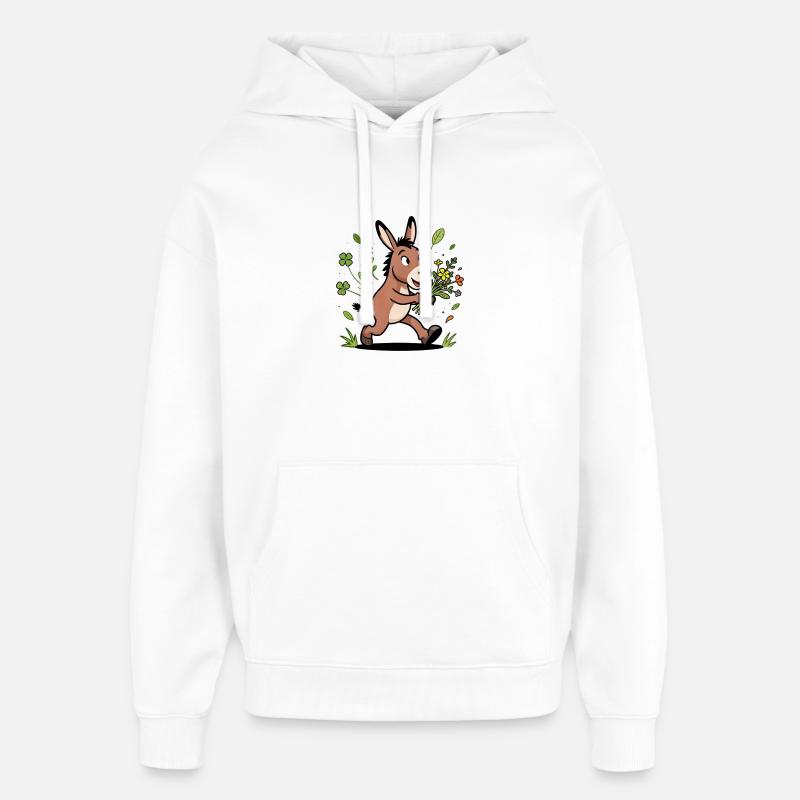 Âne joyeux et bouquet printanier - Sweat à capuche unisexe Stanley/Stella Oversized - blanc