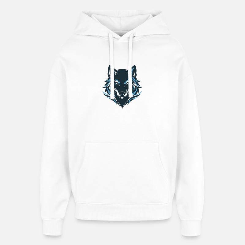 Emblème du Loup de Nuit Bleu - Sweat à capuche unisexe Stanley/Stella Oversized - blanc