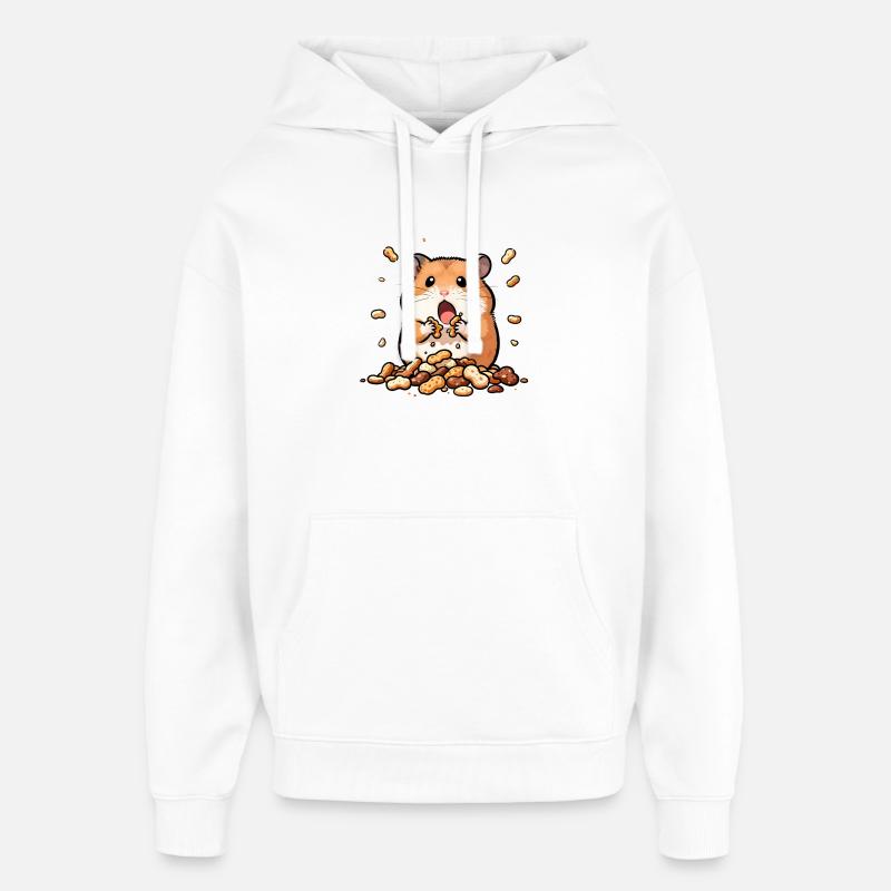 Hamster gourmand et cacahuètes - Sweat à capuche unisexe Stanley/Stella Oversized - blanc
