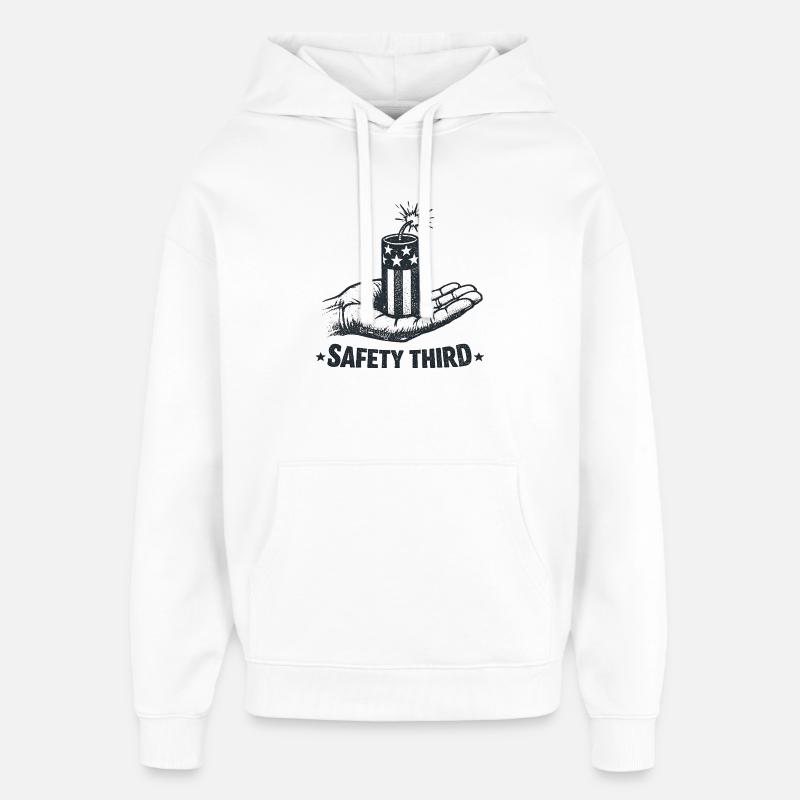 Sikkerhed først! Sarkastisk 4. juli Sicherh - Hættetrøje unisex Stanley/Stella Oversized - hvid
