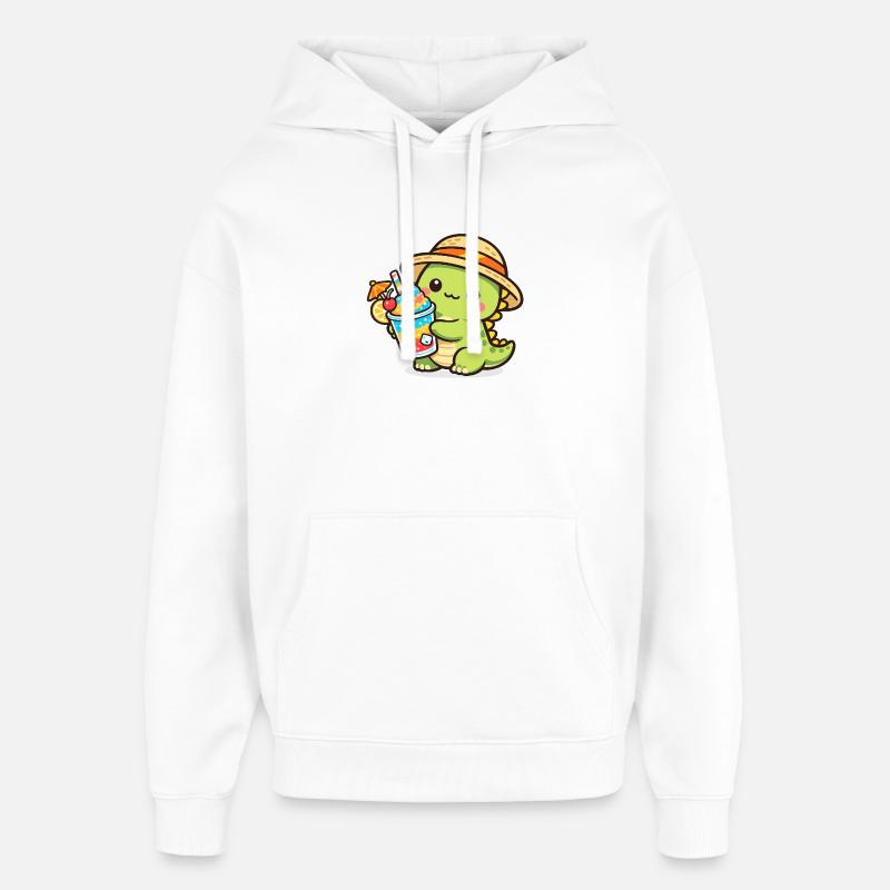 Dinosaure d’été avec cocktail - Sweat à capuche unisexe Stanley/Stella Oversized - blanc