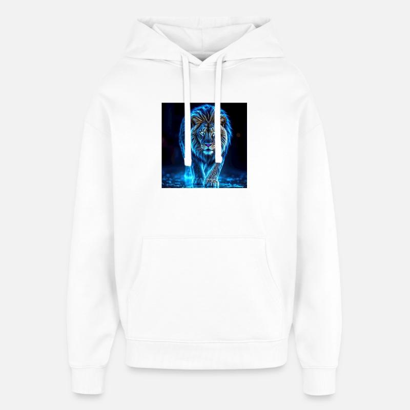 Aura de Lion Bleu Néon - Sweat à capuche unisexe Stanley/Stella Oversized - blanc