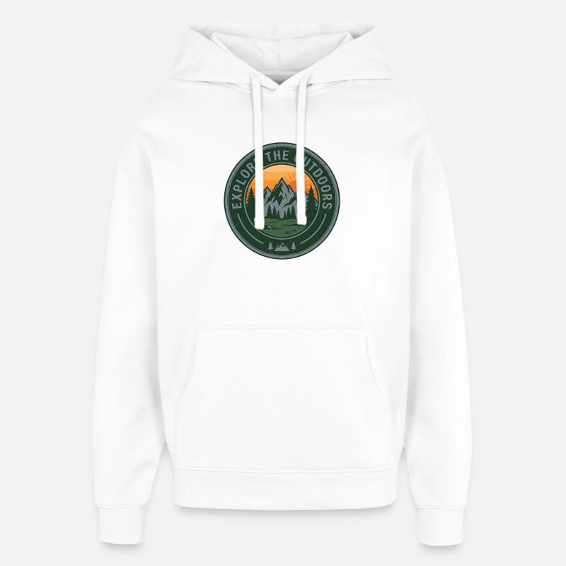 Explore Outdoors Mountains - Oversized Unisex Hoodie by Stanley/Stella - white