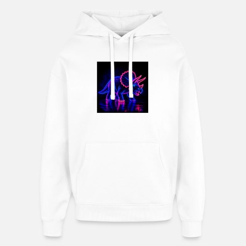 Néon Tricératops Lumière Néon - Sweat à capuche unisexe Stanley/Stella Oversized - blanc